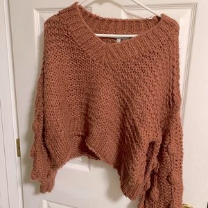 Rust Color Pom Sleeve Sweater NWOT